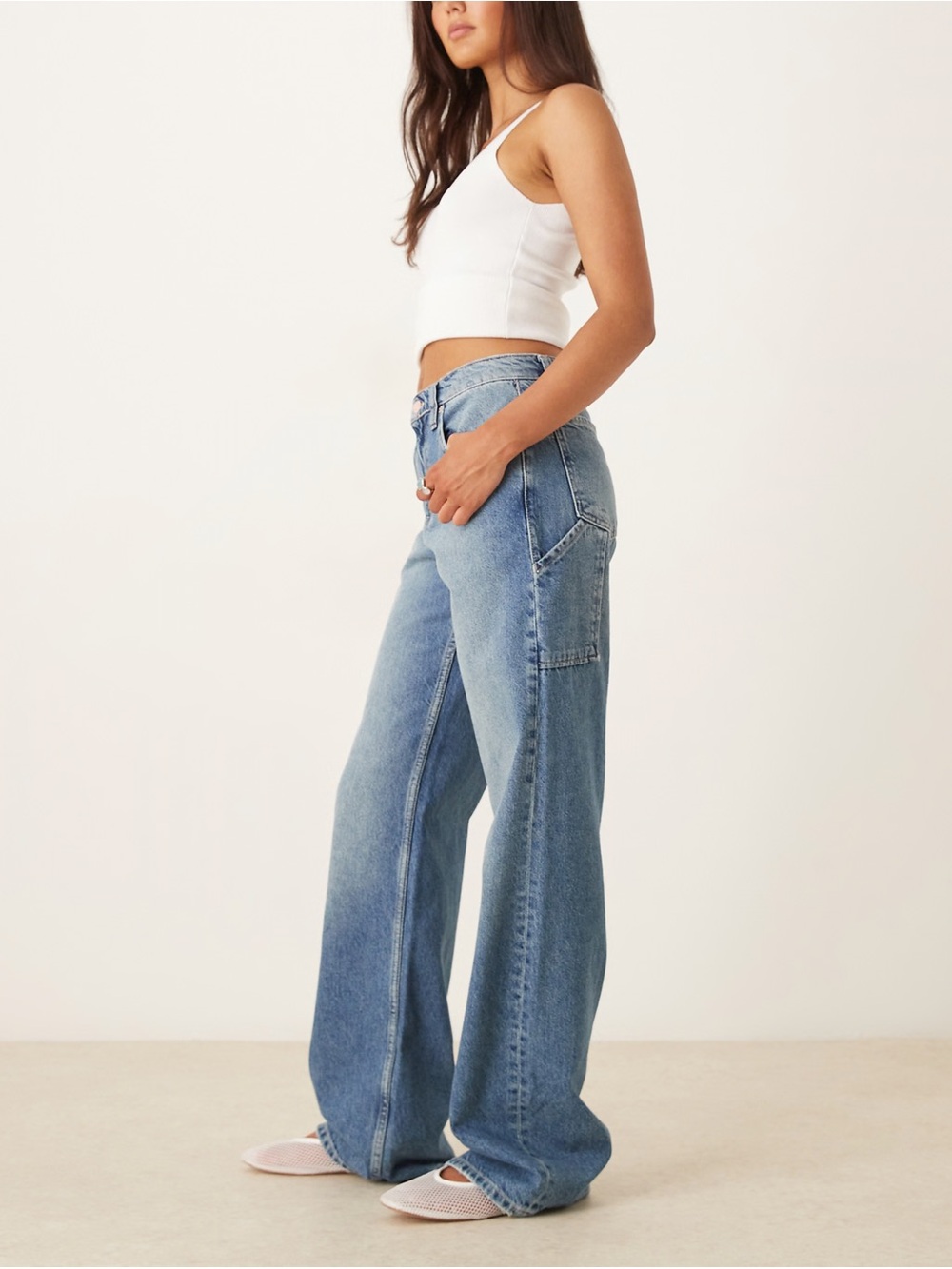 Free People We The Free Tinsley Baggy High Rise Straight Leg Jeans Hazy Blue 26